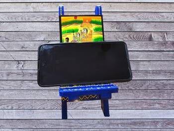 Wooden blue painted handcrafted chair mobile stand 4