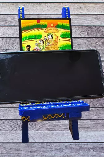 Wooden blue painted handcrafted chair mobile stand