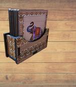 Wooden multicolor elephent coster set 6 with rajathani art