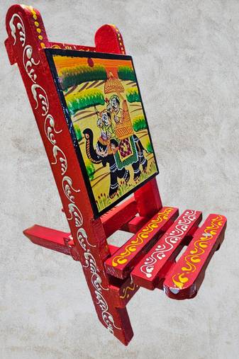Wooden chair-style red mobile stand