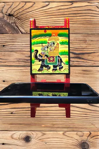 Wooden chair-style red mobile stand