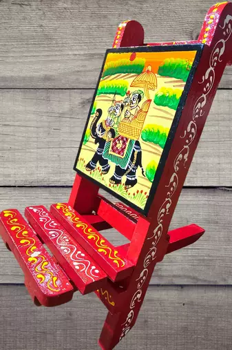 Wooden chair-style red mobile stand