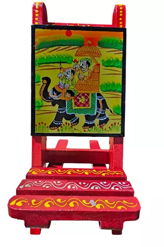 Wooden chair-style red mobile stand