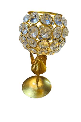 Crystal work metal tea light holder