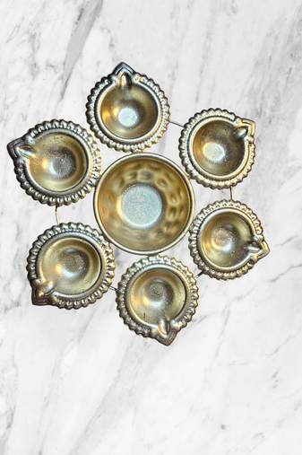 Golden metal diya urli for diwali pooja/ pooja