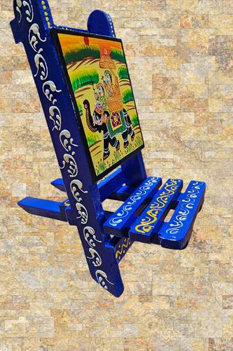 Wooden blue painted handcrafted chair mobile stand