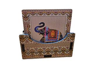 Wooden multicolor elephent coster set 6 with rajathani art 3