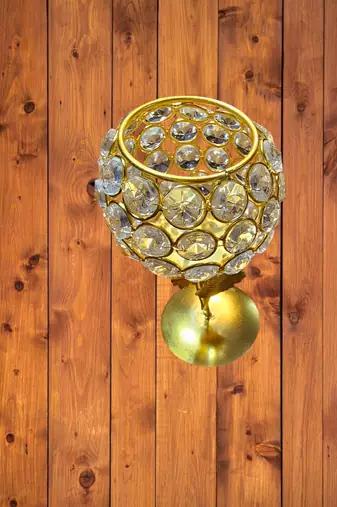 Crystal work metal tea light holder