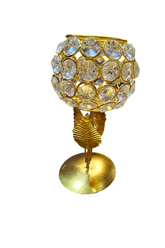Crystal work metal tea light holder