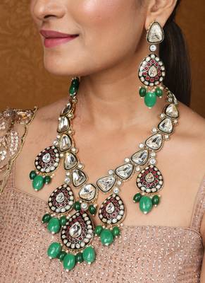 Kundan long necklace with jaipur jadau work     bridal jewellery 1