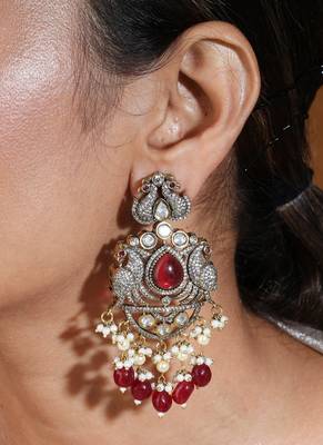 Long pearl necklace with ruby & american stone statement pendant 2