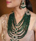 Layered mahrani haar necklace with green beads and kundan stone pendant