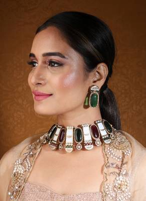 Designer choker with statement red & green stones 3