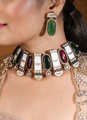 Designer choker with statement red & green stones 1