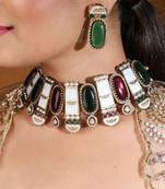 Designer choker with statement red & green stones