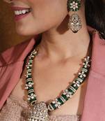 Hasli style necklace with green american stones     statement piece
