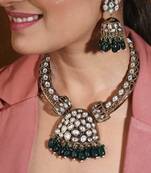 Hasli style statement necklace with kundan stones and green drops