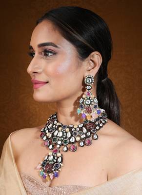 Multicolor statement choker with jaipur jadau work 3