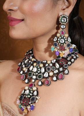 Multicolor statement choker with jaipur jadau work 1