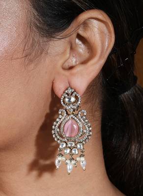 Long bridal necklace with kundan stones, american diamond stones 3