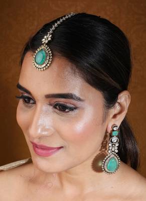 Bridal choker with mint green stones and kundan 3