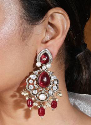 Bridal ruby stone choker necklace with earrings 2