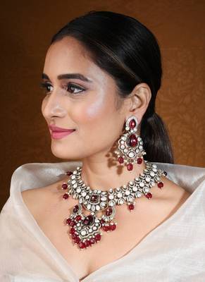 Bridal ruby stone choker necklace with earrings 3