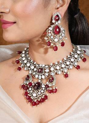 Bridal ruby stone choker necklace with earrings 1