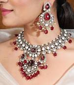 Bridal ruby stone choker necklace with earrings