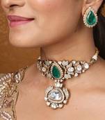 Elegant choker with green pendant stone and kundan detailing