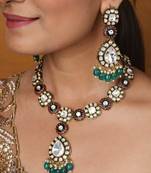 Jaipur jadau work necklace set with earrings and maang tikka in kundan stones