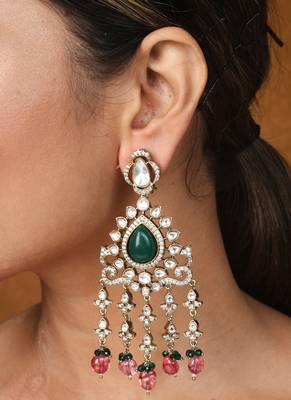 Gold and Kundan Ruby And Green Stone Necklace Set 2