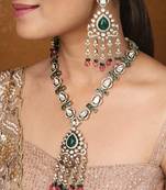 Gold and Kundan Ruby And Green Stone Necklace Set