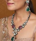 Jaipur jadau work necklace set with earrings and maang tikka in kundan stones