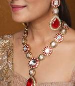 Kundan stone necklace set with red stone pendant