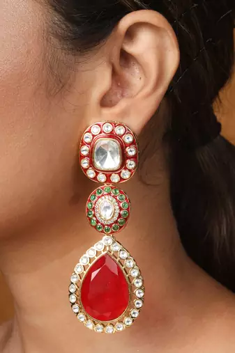 Kundan stone necklace set with red stone pendant