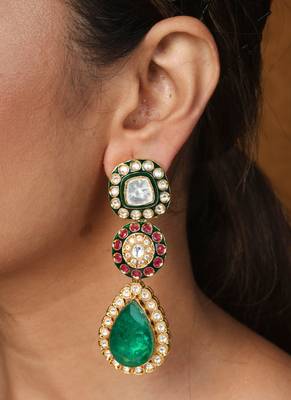 Jaipur jadau work necklace set with kundan stones 2