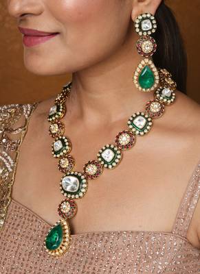 Jaipur jadau work necklace set with kundan stones 1