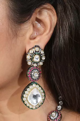 Jaipur jadau work necklace set with kundan stones