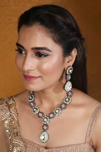 Jaipur jadau work necklace set with kundan stones