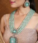 Long maharani haar with mint green beads and statement pendant