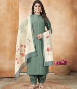  sea green roman silk solid straight kurta with afghani salwar & printed dupatta