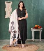  black roman silk solid straight kurta with pant & printed dupatta