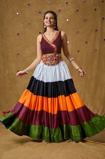 Salwar studio multicolour garba special readymade lehenga