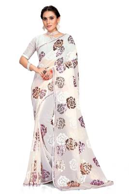 White embroidered georgette saree with blouse 1