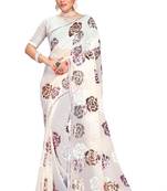 White embroidered georgette saree with blouse