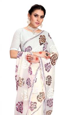 White embroidered georgette saree with blouse 2