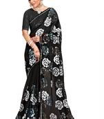 Black embroidered georgette saree with blouse