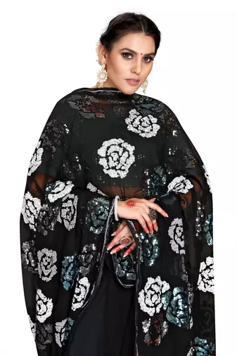 Black embroidered georgette saree with blouse