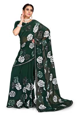 Green embroidered georgette saree with blouse 1
